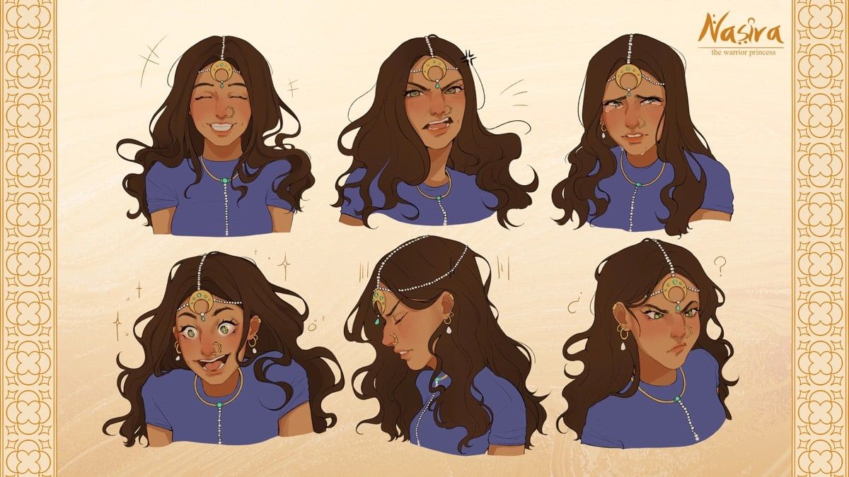 Expresiones de personaje femenino, concept art avanzado por Maria Lluc Matas