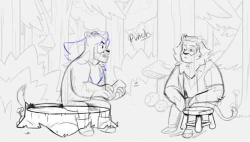Animática de una escena de acting entre dos personajes antropomórficos realizada por Diego Marquina, alumno del Máster de Alta Especialización en Animación 2D de Lightbox Academy, donde se trabajan interpretación, timing y puesta en escena.