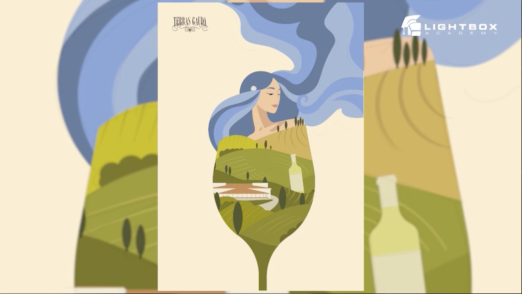 Cartel de Juan Manuel, alumno del Máster Superior en Diseño Gráfico y Publicidad de Lightbox Academy, finalista del Concurso Internacional de Cartelismo Francisco Mantecón de Bodegas Terras Gauda.