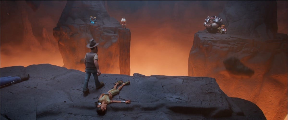 Escena final renderizada de Tadeo Jones y la Lámpara Maravillosa con iluminación, materiales, atmósfera y efectos visuales completos.