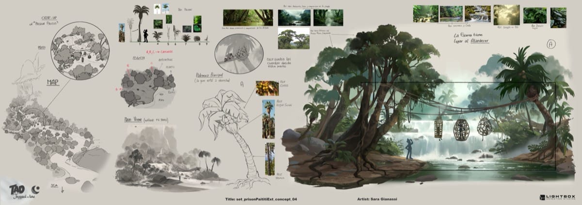 Concept art del escenario de la prisión de Paititi utilizado como referencia para la producción de Tadeo Jones y la Lámpara Maravillosa.